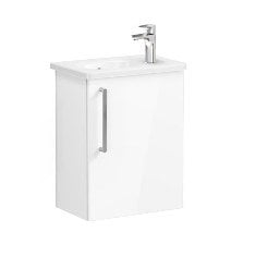 Vitra Root 66331 Lavabo Dolabı, Kapaklı, 45 Cm, Kompakt, Sağdan Armatür Delikli, Parlak Beyaz, Yuvarlak Lavabolu, Sağ